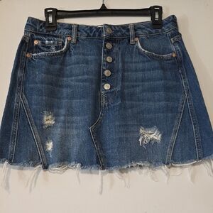 We The Free Blue Distressed Denim Mini Skirt
